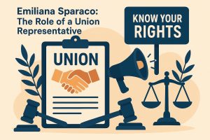 Emiliana Sparaco advocating for workers' rights as a union representative in the workplace