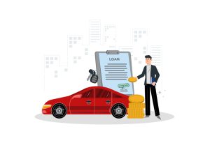 A new car and calculator with loan documents illustrating tips for securing low car loan interest rates