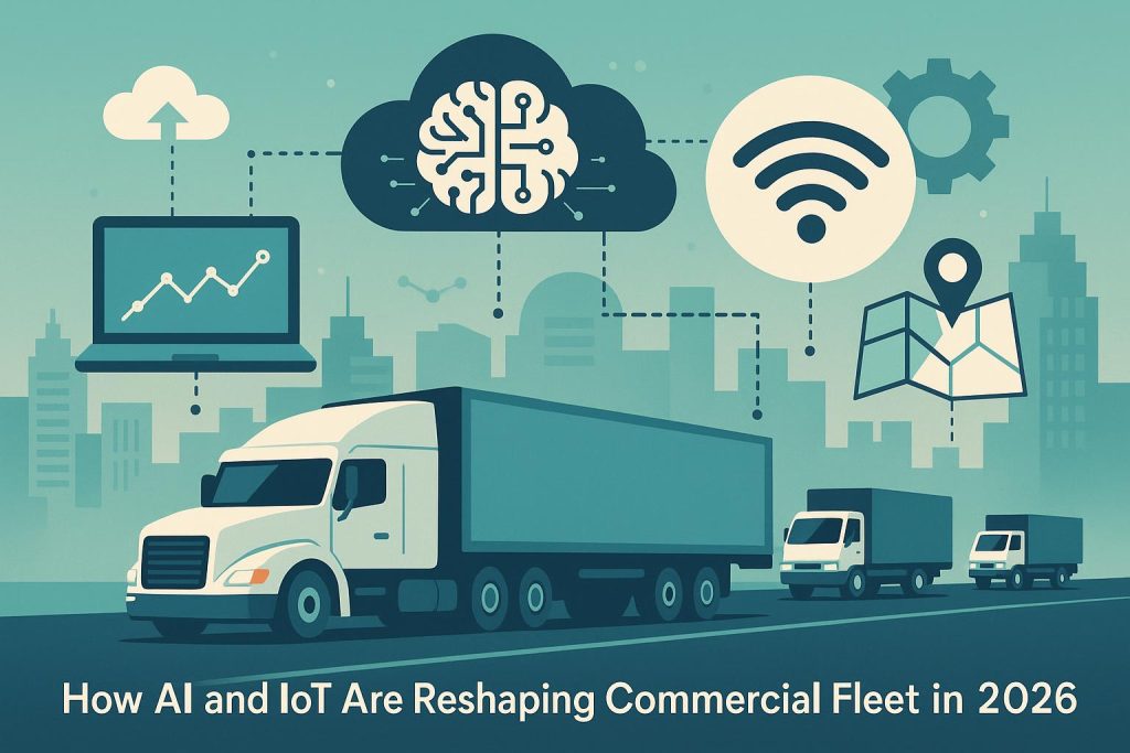 Commercial fleet trucks equipped with AI and IoT technology for advanced fleet management