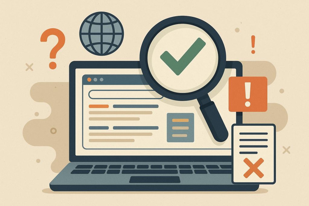 Laptop displaying fact-checking tools and credible sources for evaluating online information