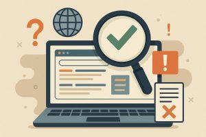 Laptop displaying fact-checking tools and credible sources for evaluating online information