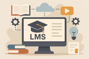 Illustration showing online learning platform interface with courses and progress tracking for LMS guide