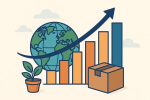 Global business expansion strategy with charts and maps for sustainable market growth