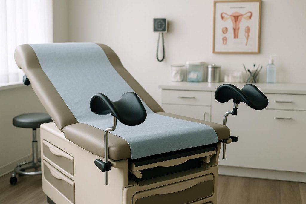 Doctor demonstrating respectful bedside manner during women's healthcare consultation