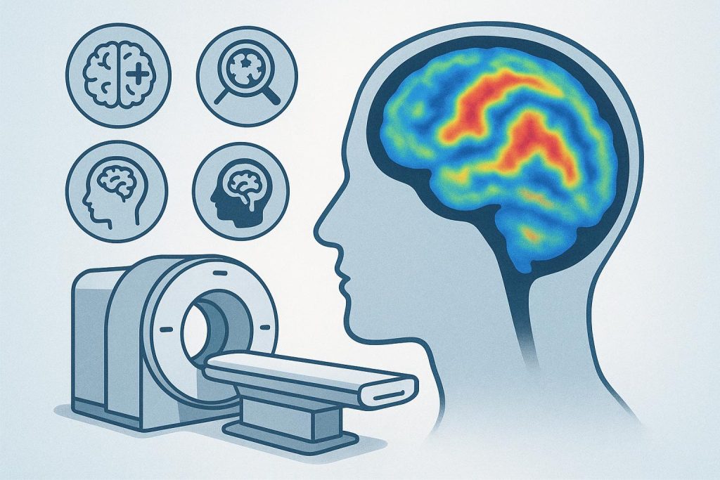 SPECT brain scan highlighting enhanced brain activity for improved mental health benefits