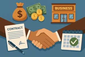 Business sale process steps illustrated, highlighting phases between offer acceptance and closing