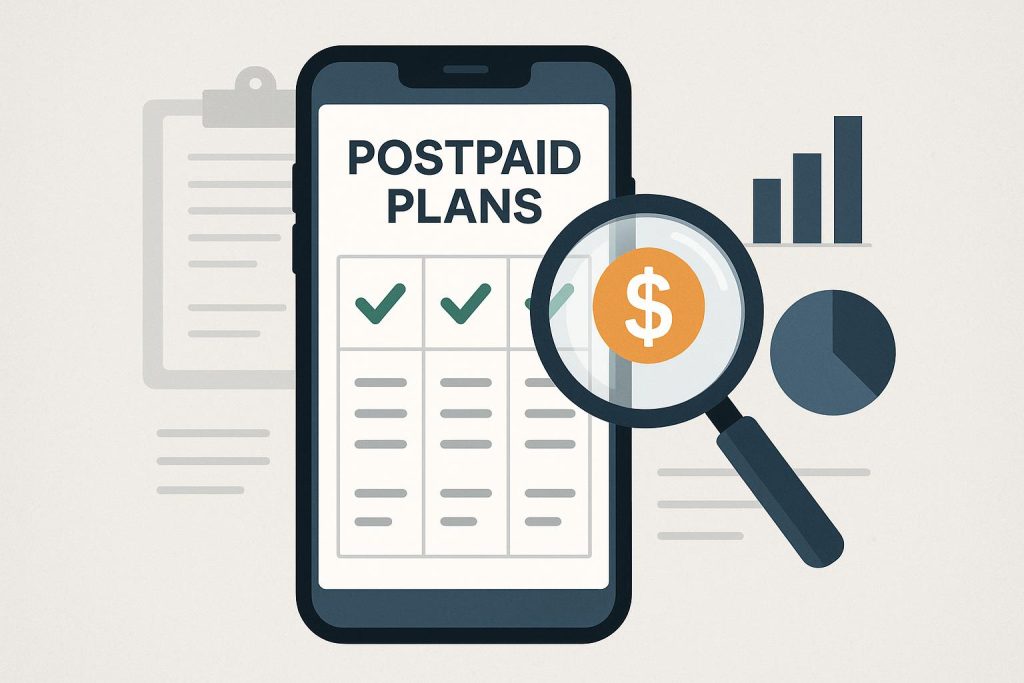 Smartphone displaying multiple postpaid plan options for comparison before switching providers