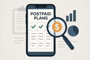 Smartphone displaying multiple postpaid plan options for comparison before switching providers