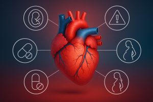 Illustration of congenital heart anatomy highlighting key risk factors for heart conditions